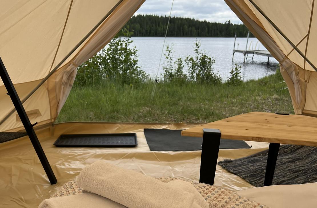 Glamping tent with beds